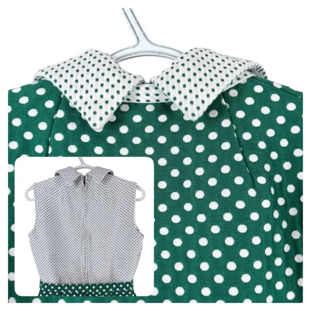 Vtg Saks Fifth Avenue Dress w Matching Jacket Green White Polka Dot Sleeveless N - Picture 8 of 10